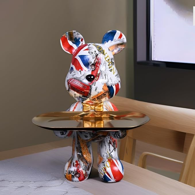 Bear Statue Resin Tray Sculpture for Home and Office Decor, Suitable for Bedroom, Living Room, Office on Table, Desktop, Shelves and Cabinet (London)