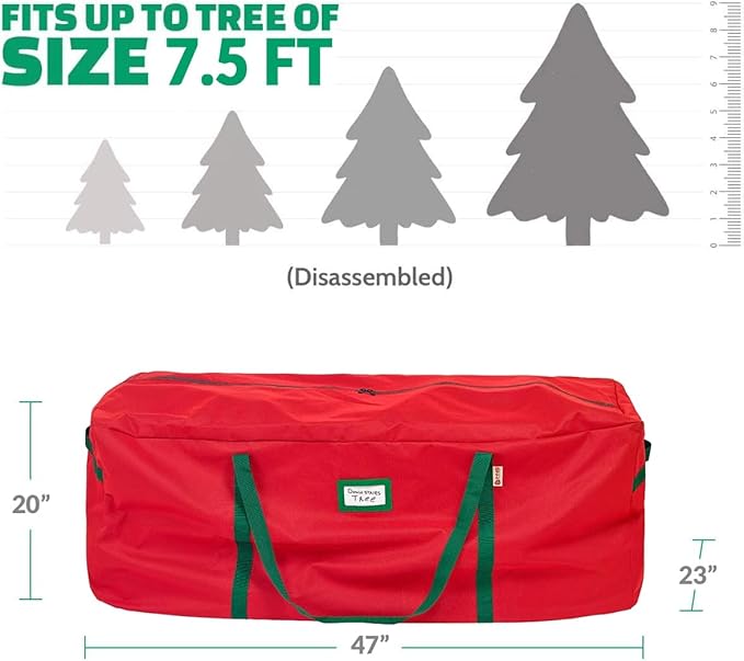 HOLDN’ STORAGE Christmas Tree Bag Heavy Duty 600D Oxford - Christmas Tree Bags Storage Fits Up To 7.5Ft, Extra Wide, Waterproof Storage Bags with Reinforced Handles & Zipper - Red