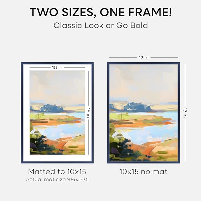 Homeforia 12x17 Picture Frame Navy Blue, High End Metal 12x17 Poster Frames with Mat 10x15 Photo, 12 x 17 Navy Blue Frame Matted to 10 by 15 Print, 17x12 Thin Frame, Tempered Glass, Wall Kit, Set of 2