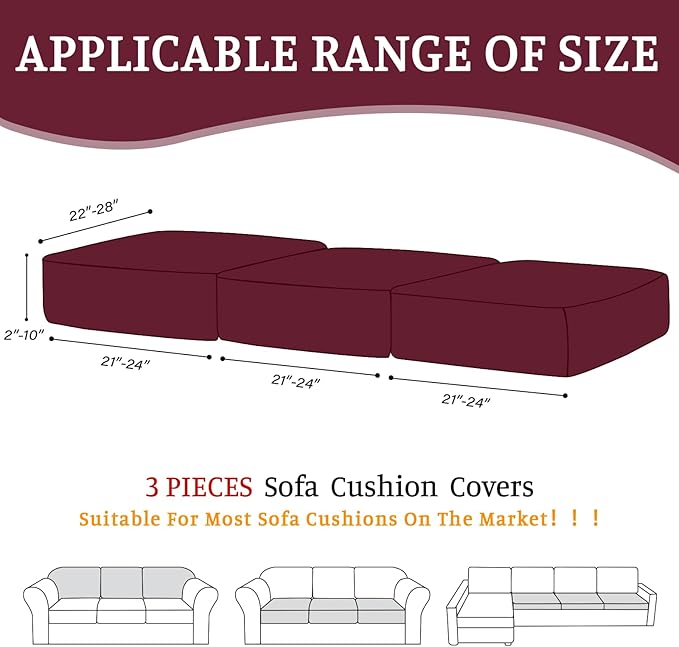 Sectional Couch Covers for Sofa Cushion L Shaped Couch Cover Washable Soft Couch Cushion Covers Stretch Sofa Slipcovers(3-Piece for Sofa Seat or Backrest, Burgundy)