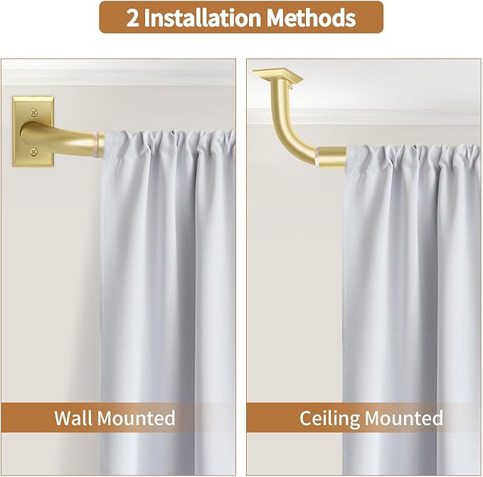 Gold Curtain Rods, Room Darkening Drapery Rod for Windows 66 to 120 Inches(5.5-10Ft), Wrap Around Curtain Rods,Heavy Duty Blackout Drapery Rod, Modern Decorative Window Treatment Rod, Gold