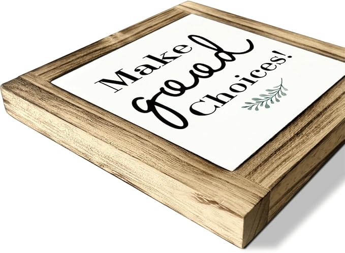 Inspirational Decor Signs, Decorative Wooden Box Signs, Farmhouse Desk Sign Decor, Home Office Decors, Birthday Gift for Him Her, Bestie Gift, Make Good Choices Sign, 5.9×5.9 inches