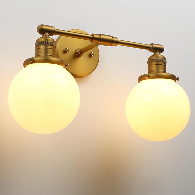Pathson Milk White 2-Light Wall Sconces, Hardwired Bathroom Sconces for Mirror, Globe Glass Wall Vanity Lights Vintage Wall Sconce Lamp for Living Room Bedroom Farmhouse Lighting