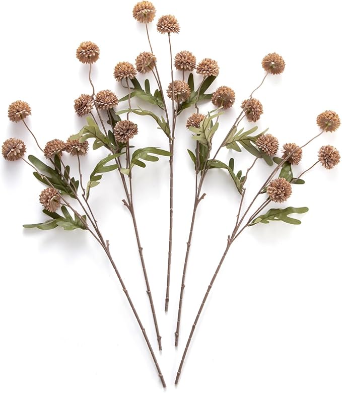 Laelfe Artificial Kiku Flower - 5 Pcs Fake Pompon Mums Silk Small Chrysanthemum Faux Ball Fall Flower Stem Decor for Autumn Wedding Filler DIY Bouquet Centerpieces Arrangements Shower (Coffee)
