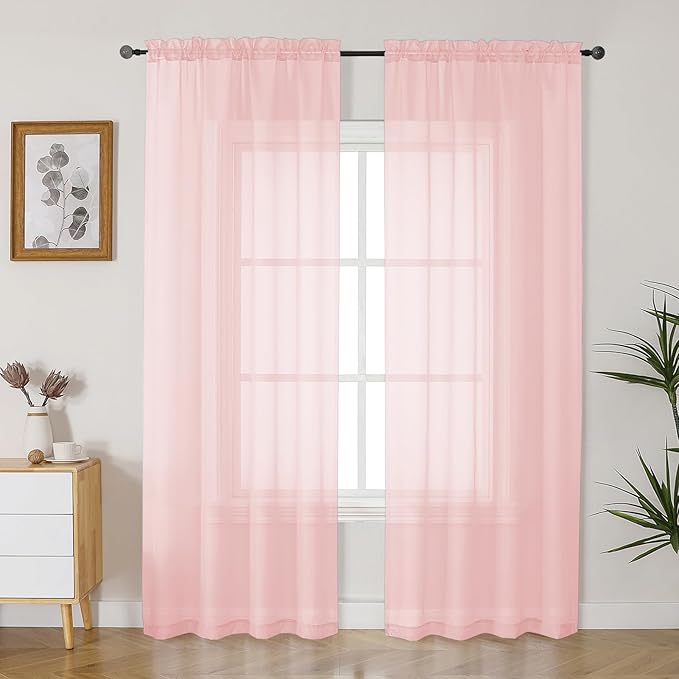 Gwine Blush Pink Sheer Curtains 84 Inches Long 2 Panels Set for Living Room, Rod Pocket Voile Lightweight Bedroom Curtains, Light Filtering Solid Window Sheer Panels, Each 42" Wx84 L