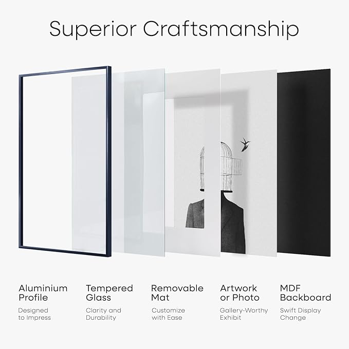 Homeforia 12x12 Picture Frame Navy Blue, High End Metal 12 x 12 Square Poster Frame with Mat 10 x 10 Photo, 12x12 Frame Matted to 10x10 Print, 12by12 Hanging Frames, Tempered Glass, Wall Kit, Set of 2