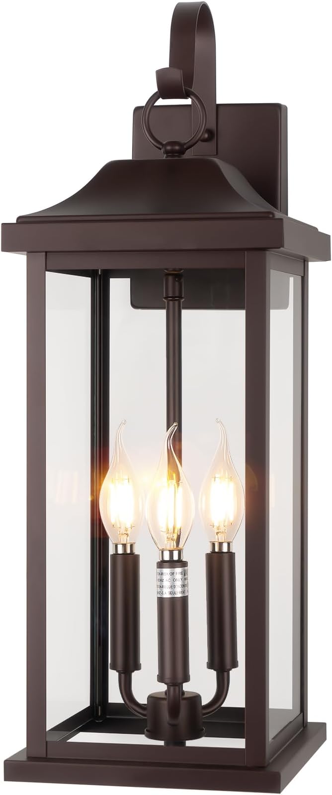 3-Light Extra Large 23” Outdoor Light for House Oil Rubbed Bronze, IP65 Waterproof Brown Exterior Light Fixture with Clear Tempered Glass Outside Wall Mounted Lamp Front Porch Light, E12