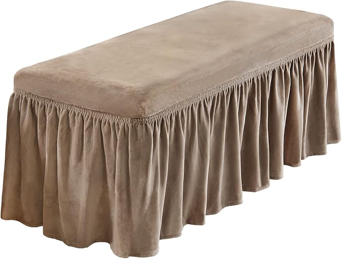 NICEEC Spandex Stretch Dining Bench Cover with Skirt Removable Bench Slipcover Rectangle Washable Bench Cushion Covers for Dining Room Living Room Bedroom Kitchen(Coffee)