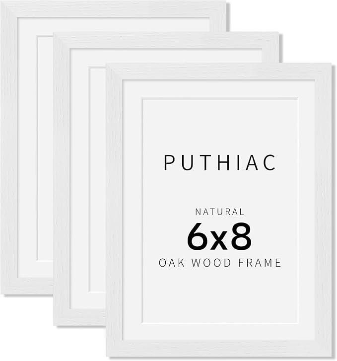 6x8 Oak Wood Picture Frame - Minimalist 6x8 Picture Frame, 6"x8" Frame Wood, Natural Solid Wooden Picture Frames for Wall Art Photo and Prints(3 Pack, White)