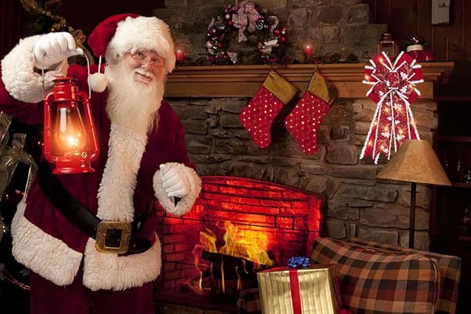 Hying Large Christmas Bows - LED Light Red Velvet Wreath Bow for Winter Décor, Tree Topper & Xmas Ornament