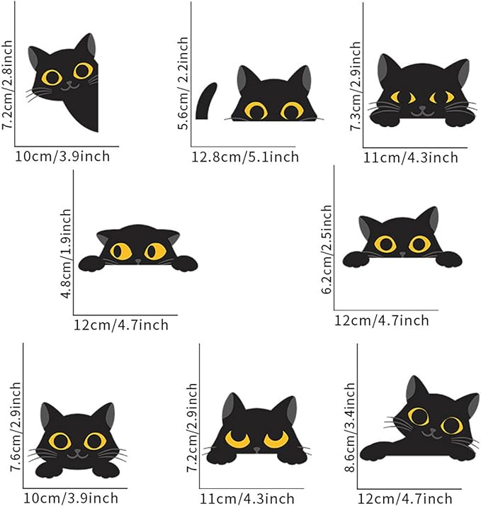 Black Cat Wall Decals Stickers – Peekaboo Cats Art for Kids Room, Nursery, Bedroom, Living Room, Laptop, Fridge, DIY Removable Vinyl Wall Decorations
