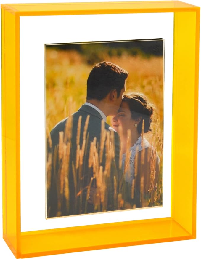 5x7 Acrylic Picture Frame Neon Floating Photo Frame for Wall Mount and Tabletop Decorative in Gallery Home Office, Neon Yellow