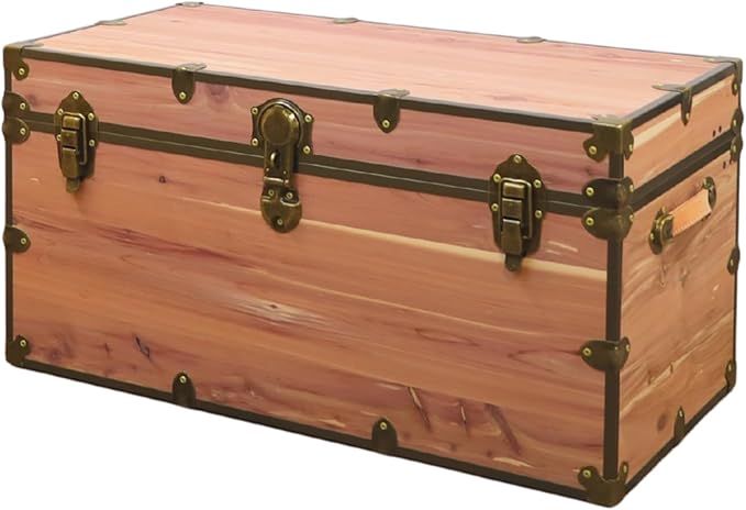 Rhino Trunk & Case Knotty Cedar Chest with Antique Brass Hardware – 36"x18"x18" XXL Storage Box, Coffee Table, End of Bed Trunk or Entryway Storage Bench Furniture – USA-Made, Heirloom Aesthetic