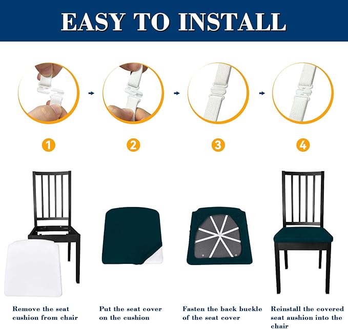 Dining Chair Seat Covers, Washable Dining Room Chair Seat Covers Set of 6, Removable Kitchen Seat Covers Chair Covers for Dining Chairs