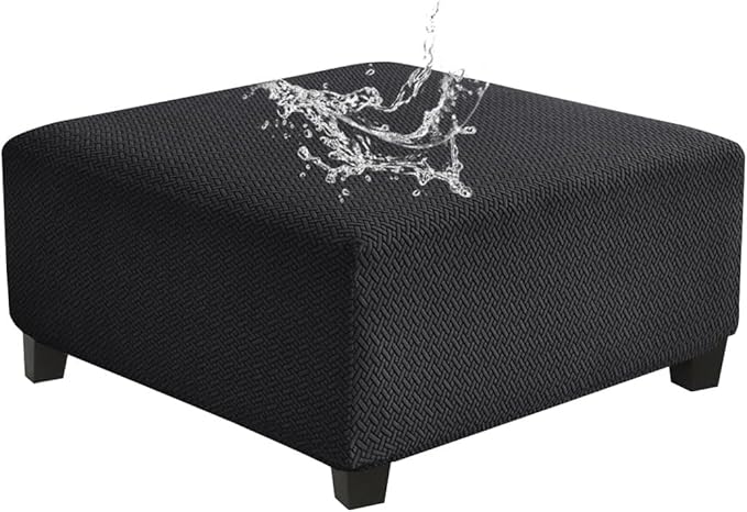 Levoberg Waterproof Square Ottoman Cover Large Square Folding Storage Ottoman Bench Slipcovers Footrest Stool Covers Oversized Ottoman Coffee Table Covers Cube with Elastic Bottom M Black
