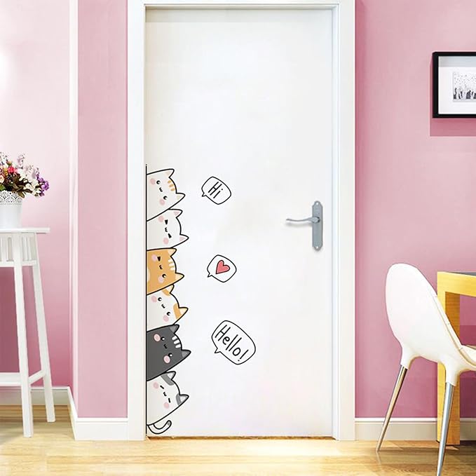 Cute Cartoon Cat Wall Decals – Removable Vinyl Stickers with Playful Peekaboo Cats & Speech Bubbles, Fun Wall Art for Home, Doorways, or Living Space Decoration