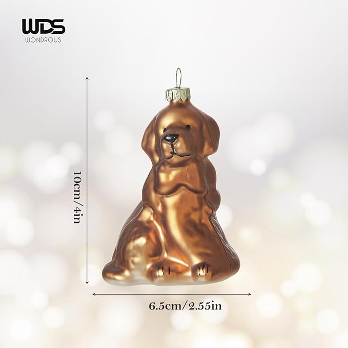 WDS WONDROUS Dog Ornament Christmas Tree Decor - Glass Animal Ornament, Cute Gold Christmas Hanging Ball Decor, Small Xmas Ornaments for Tree Winter Holiday Decor Gift(2.55”)