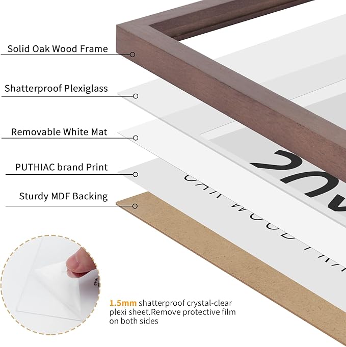 20x20 Walnut Picture Frames for Wall - Minimalist 20x20 Oak Wood Frames, 20"x20" Picture Frame Wood, Natural Solid Wooden Picture Frames for Wall Art Photo and Prints (1 Pack, Walnut)