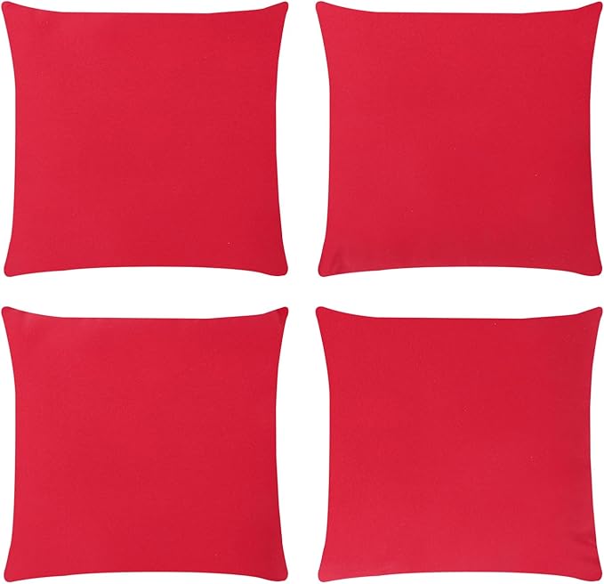 Covers & All Premium Square Throw Pillow Inserts with Covers Set of 4, 18 x 18 Inches Red, Decorative Cushions for Couch Sofa Home Decor Office Travel UV Resistant Waterproof Soft Cushions Pillows