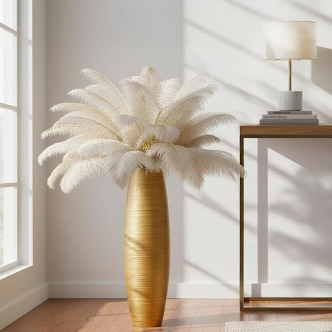 Tall Floor Vase, 27.5 inches (70cm, 2.3FT) Tall Vases Sturdy, Luxury, Textured for Decorative Branches Dried Flowers, Floor Vase for Rustic Living Room, Shelf Decor, Resin Gold