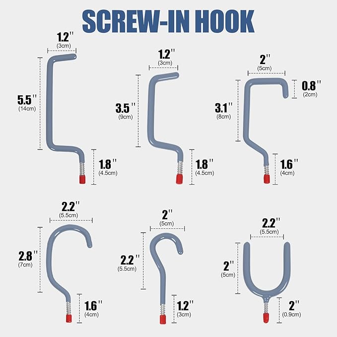 Garage Hooks Heavy Duty, 12-Pack Mixed Utility Garage Hooks, Wall Mounted Steel Tool Hangers for Garage Wall Organizer, Hold Ladders Tools Bikes(Gray, 6 Type & 12 Pack)