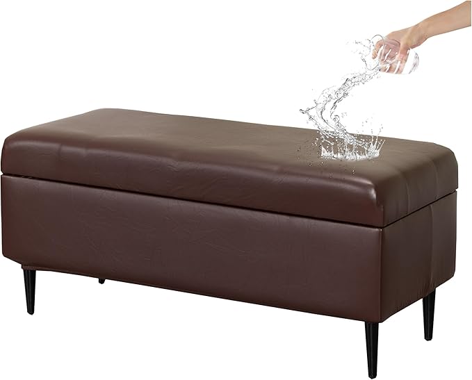 CRFATOP Waterproof PU Ottoman Stool Cover Stretch Folding Storage Footstool Bench Slipcovers Upholstered Foot Chest Chair Covers Washable Entryway Furniture Protector with Elastic Bands,M,Coffee