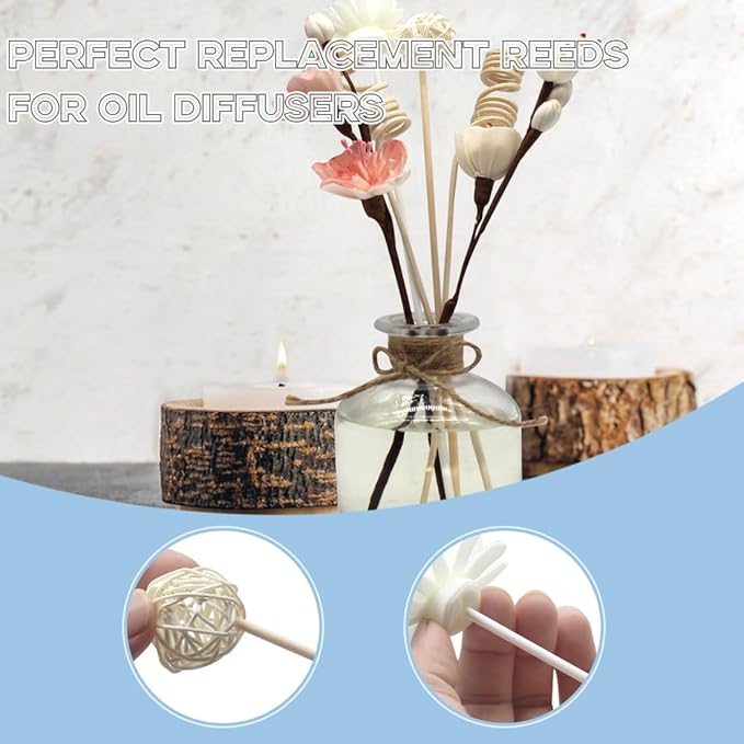 10 Pcs Reed Diffuser Sticks, Natural Rattan Hand Made Flower Reed Fragrance Diffuser Set, Reed Fragrance Diffuser Flowers Refill Replacement Sticks, House Bedroom Office Decor