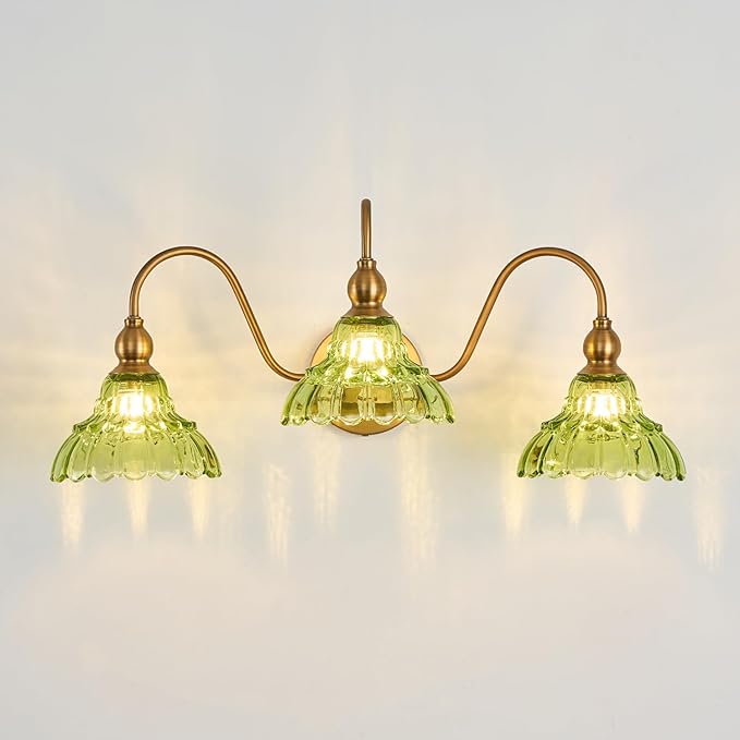 Vintage Bathroom Vanity Light 3-Light Bedroom Vanity Lighting Fixtures Green Wall Sconces for Living Room Hallway Dining Room Kitchen
