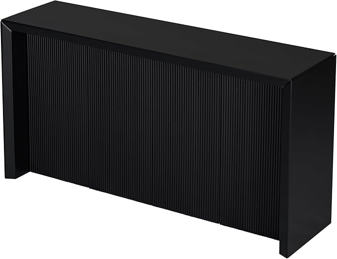 Minimalist 60'' Long Console Table Sofa Table, Unique Versatile Acacia Wood Accent Entryway Table for Hallway Living Room Study Foyer Corridor, Wave Finish Design (Black-N6)