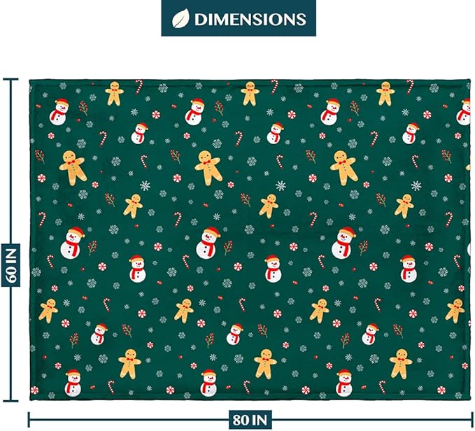 PAVILIA Christmas Gingerbread Throw Blanket | Green Holiday Christmas Fleece Blanket | Soft, Plush, Warm Winter Cabin Throw, 60x80 (Green Gingerbread)