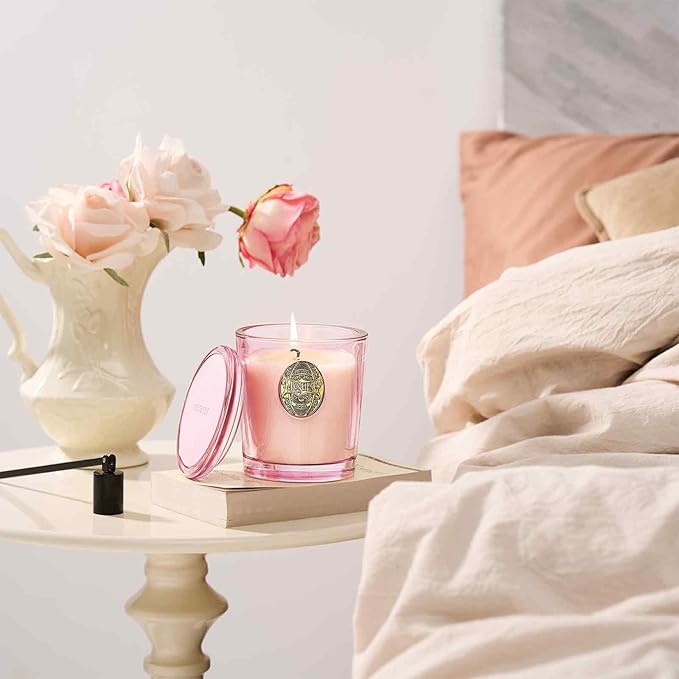 M&SENSE Natural Soy Candle | Jasmine & Pink | 9.2 oz, 50H Burn Time | Luxury Scented Candle for Relaxation, Gifting, Home Décor | Ideal for Bedroom, Office, Party Ambiance