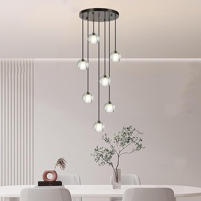 Raindrop Crystal Hanging Lamp, Modern LED Pendant Lights Ceiling, Black Dining Room Chandelier for Staircase Living Room Kitchen Island Farmhouse
