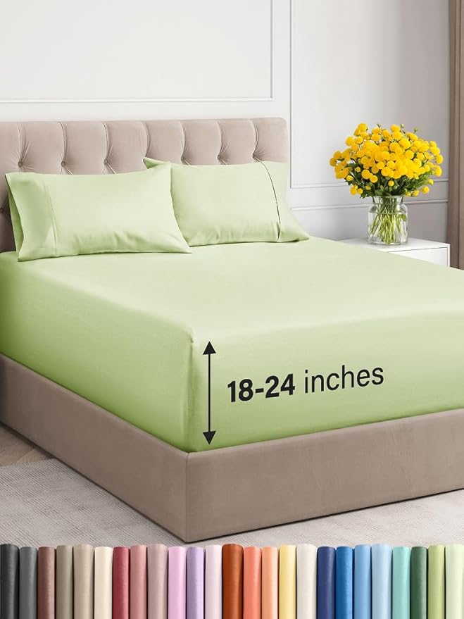 Extra Deep Twin XL Sheet Set - 4 Piece Breathable and Cooling Sheets - Hotel Luxury Bed Sheets Set - Easy Fit - Soft, Wrinkle Free and Comfy Sheets Set - Light Sage Sheet Set with Extra Deep Pockets