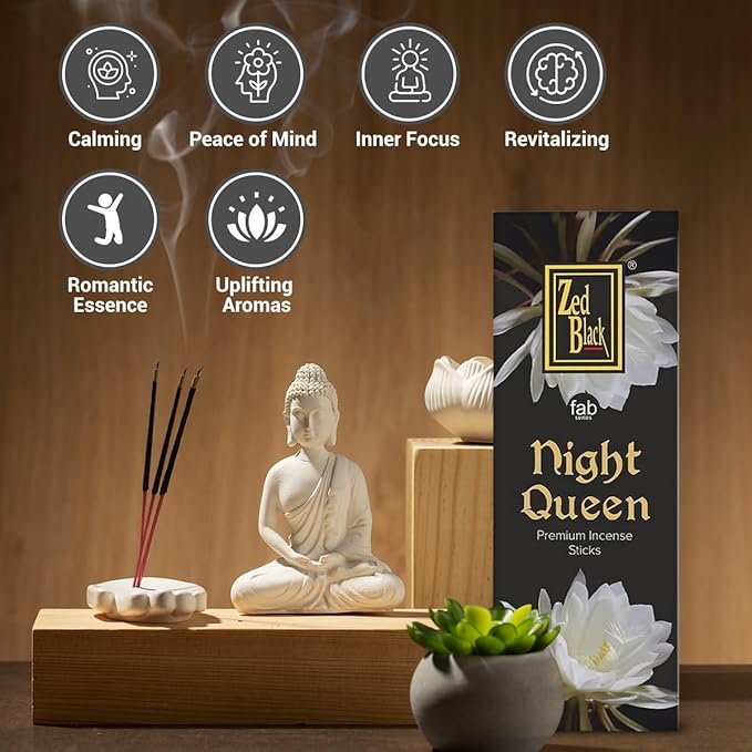 ZED Black Night Queen Incense Sticks-20 Sticks per Box, 6 Boxes Inside (Total 120 Sticks)| Premium Quality Incense Sticks for Relaxation & Yoga.