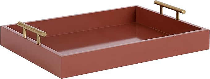 Kate and Laurel Lipton Decorative Modern Rectangular Tray; 16.5 x 12.25; Red and Gold; Chic Serving Tray for Storage; Organization; and Display