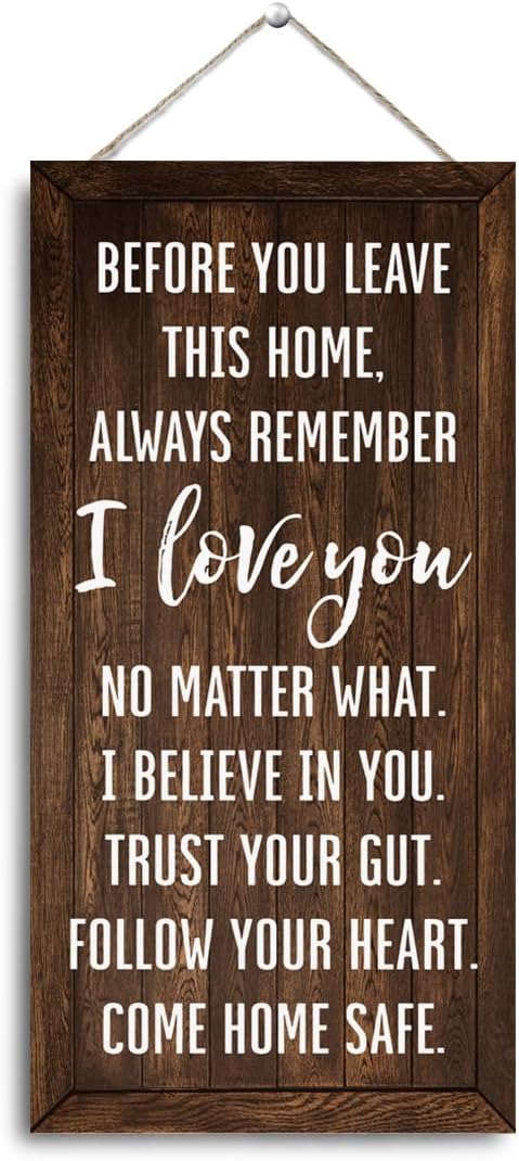 Inspirational Family Wood Sign, Before You Leave This Home Sign, Hanging Wood Signs, 11.8 * 5.9 inch, Family Room Decor, Farmhouse Wall Art Decor, Home Entryway Living Room Bedroom Kitchen Decoration