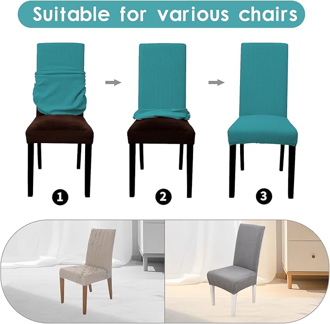 Parsons Dining Chair Cover, Detachable,Retractable,Sofa Chair Cover (2, Peacock Blue)