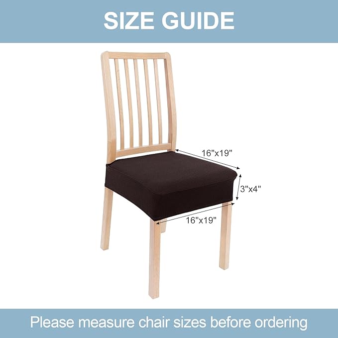 Smiry Stretch Jacquard Seat Covers for Dining Room Chairs Set of 8, Removable Washable Chair Seat Protector Slipcovers, No Rear Covers, Brown