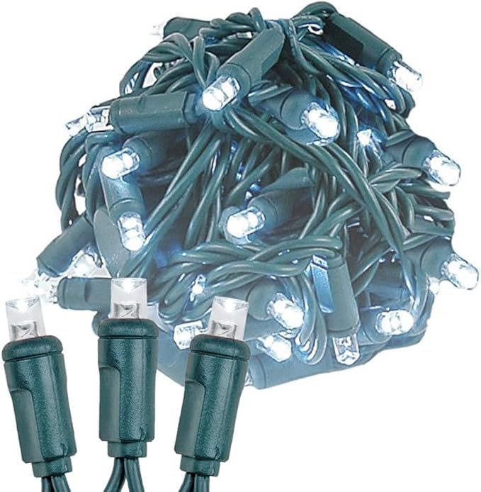Novelty Lights 25 Feet 50 LED True Twinkle Pure White Outdoor Christmas String, 100% Twinkle 5mm LED Lights on Green Wire, Commercial Grade UL Listed, Connectable End to End