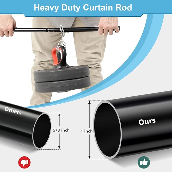 Black Curtain Rod 81 Inch - 1 Inch Heavy Duty Curtain Rods for Windows - Telescoping Adjustable Window Rod with Decorative Finals for Bedroom, Living Room, Kitchen, Bathroom