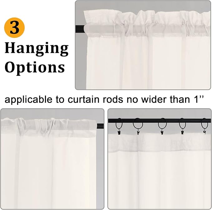 Gwine Ivory Sheer Curtains 30 Inch Length, Short Light Filtering Voile Small Cafe Kitchen Curtains with Rod Pocket, Short Curtain for Bathroom Window, 42x30 Inch, 2PCS