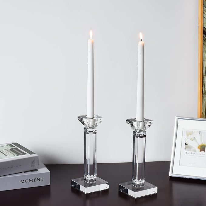 kitCom Crystal Candle Holders Set of 2, 8.27" Tall Crystal Candlestick Holders, Candlestick Holders Taper Candle Holders for Table Wedding Housewarming Gifts Decor