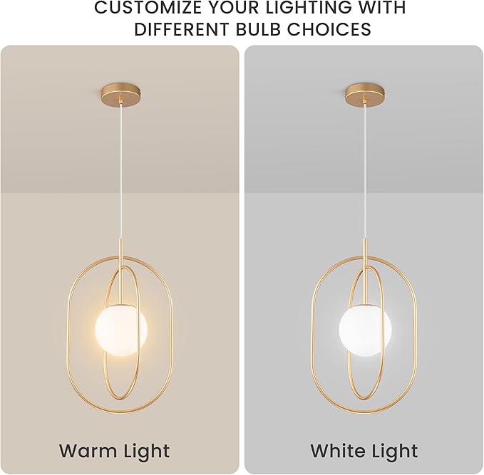 Gold Globe Pendant Lights, Mid Century Modern 1-Light Hanging Lihghting Fixture with Frosted Glass for Kitchen Island Dining Room Bedroom Entryway Hallway