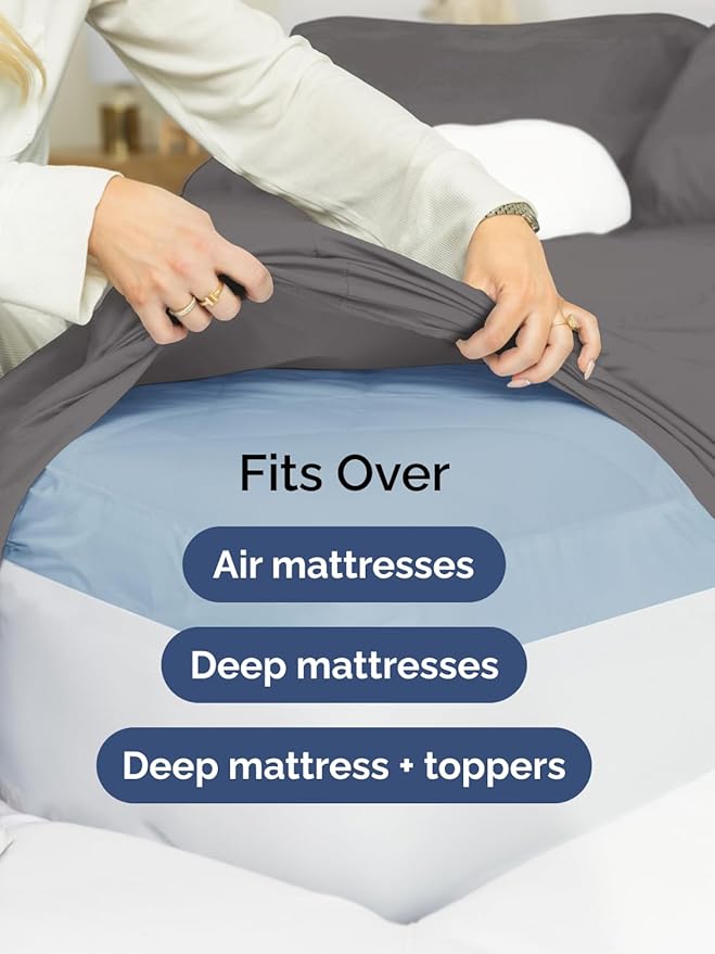 Extra Deep Twin Sheet Set - 4 Piece Breathable and Cooling Sheets - Hotel Luxury Bed Sheets Set - Easy & Secure Fit - Soft, Wrinkle Free and Comfy Sheets Set - Grey Sheet Set with Extra Deep Pockets
