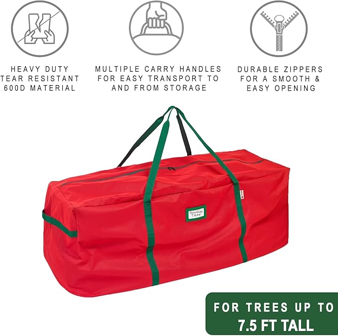 HOLDN’ STORAGE Christmas Tree Bag Heavy Duty 600D Oxford - Christmas Tree Bags Storage Fits Up To 7.5Ft, Extra Wide, Waterproof Storage Bags with Reinforced Handles & Zipper - Red