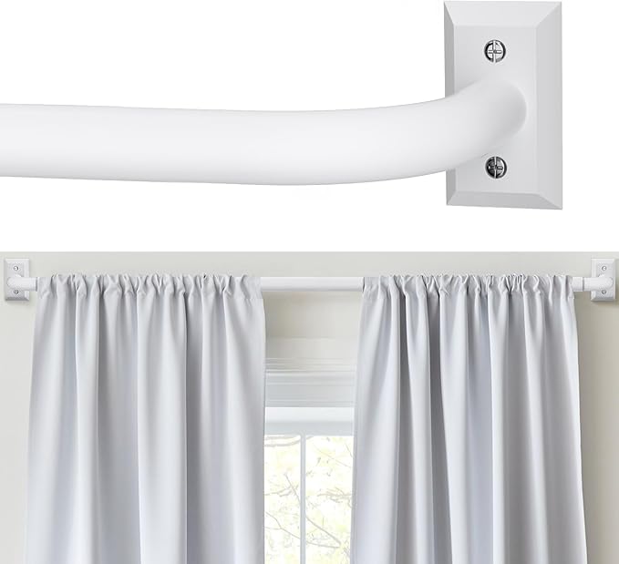 White Blackout Curtain Rod, Adjustable Extra Long Curtain Rods for Windows 66 to 184 Inches(5.5-15.3Ft), Wrap Around Heavy Duty Rods, French Return Room Darkening Rod, White