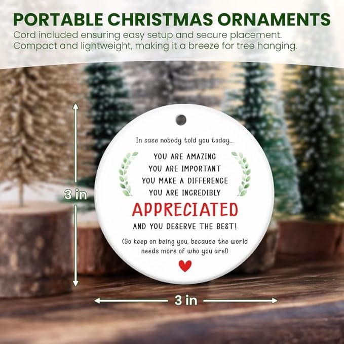 Christmas Inspirational Gifts for Women Men - Ceramic Christmas Ornaments 2025 for Tree Decorations - Motivational Teacher Appreciation Gifts for Coworker Friends, Stocking Stuffers for Women