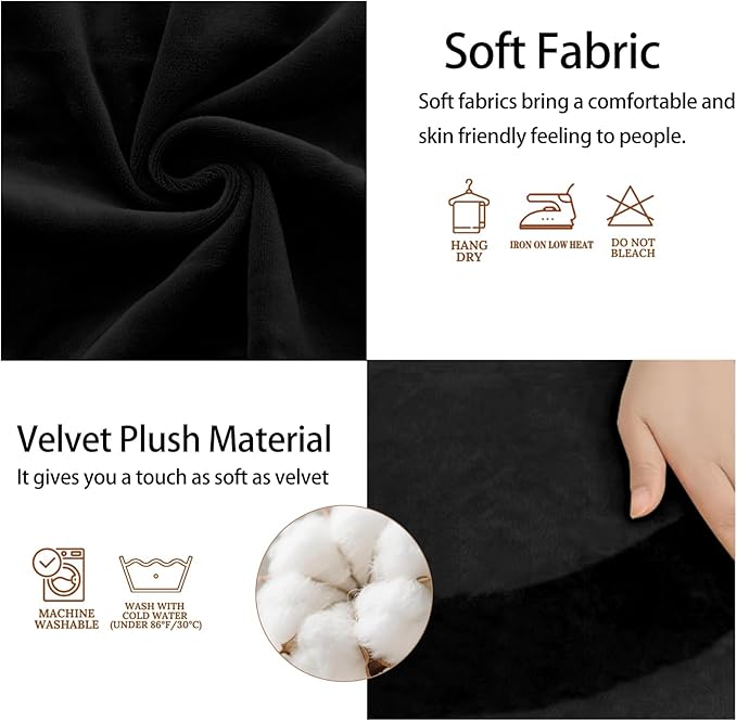 Dining Chair Seat Covers, Stretch Velvet Chair Seat Slipcovers Protector, Removable Washable Kitchen Chair Covers for Dining Room Chairs (Set of 2, Black)