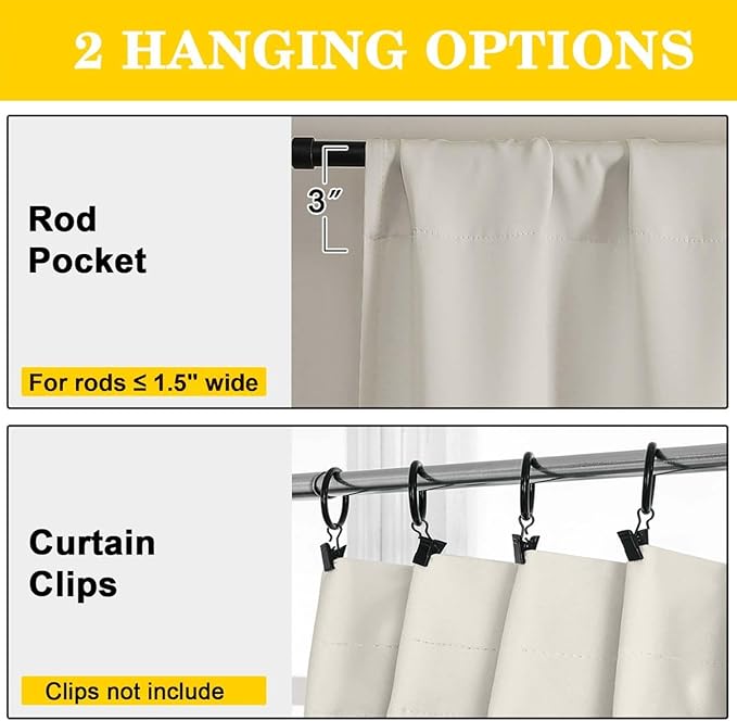 Natural Curtains for Bedroom Living Room 90 Inches Long 2 Panels Set, Soft Solid Light Filtering Thermal Insulated Window Treatments, Modern Rod Pocket Privacy Curtain, 50" Wx90 L