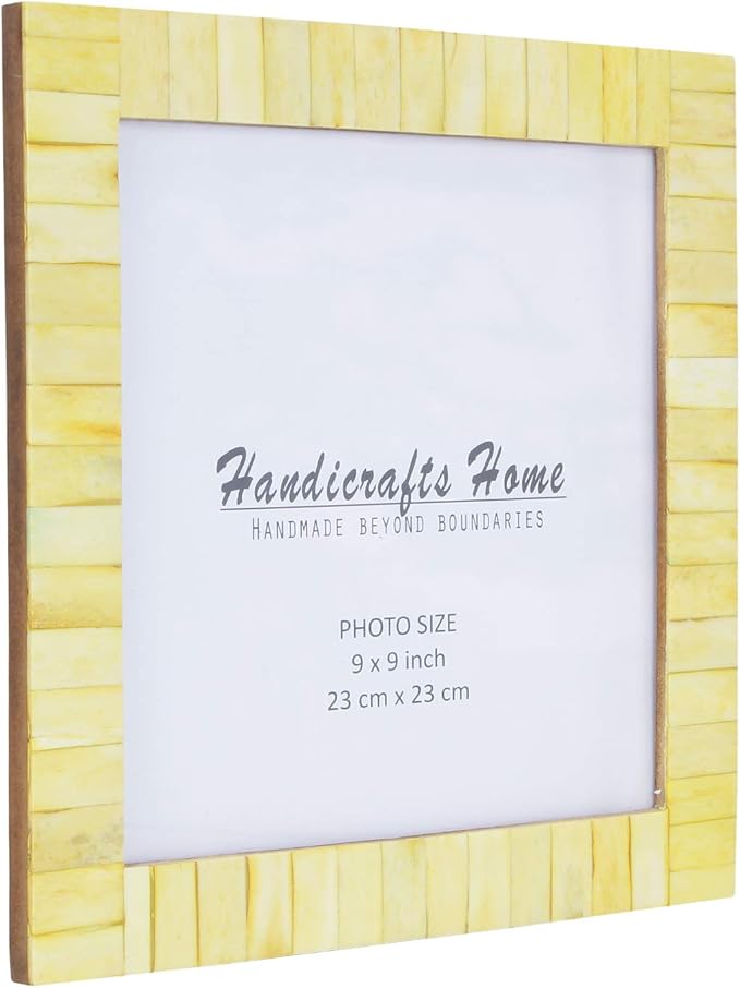 Handicrafts Home 9x9 Poster Frame - Yellow Bone Inlay Classic Collection Wall Mount Decorative Picture Frame for Posters, Photos, Diplomas, Certificates, Art Work - Handmade Vintage Home Decor Gift